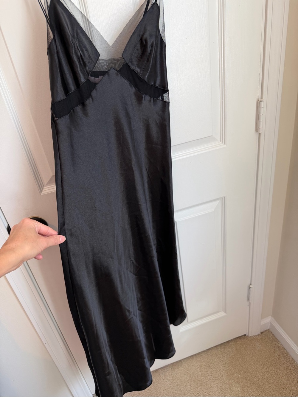 Victoria's Secret Black Long Silky Slip with Mesh Trim - Picture 3 of 10